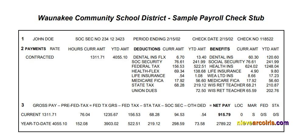 Waunakee Community School District payroll check stub